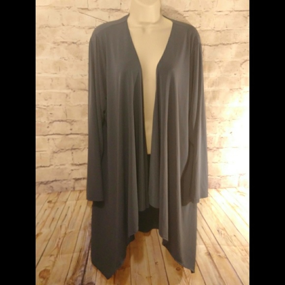 Joan Rivers Sweaters - Joan Rivers Gray Waterfall Cardigan w/ Lace Sz 2X